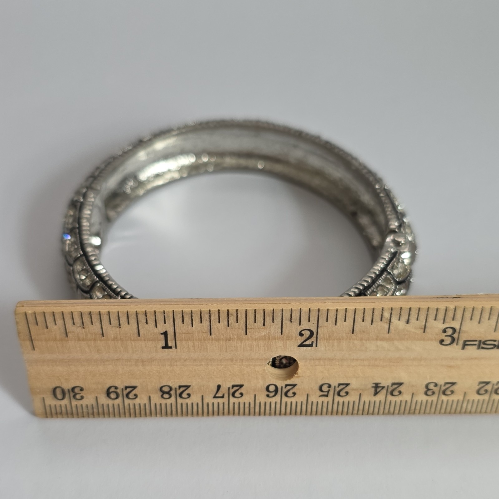 Natasha Bangle Bracelet Rhinestone Silver Tone Hinged Glam Statement