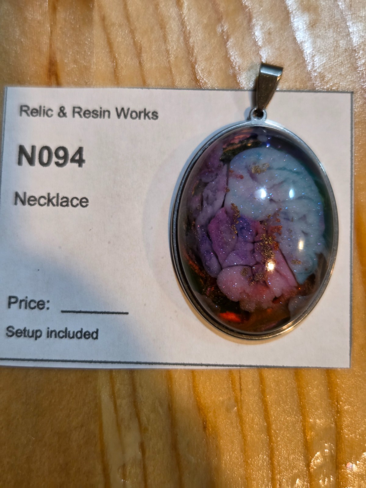 OOAK Nebula Series Petri Effect Resin Oval Pendant Stainless Steel N094