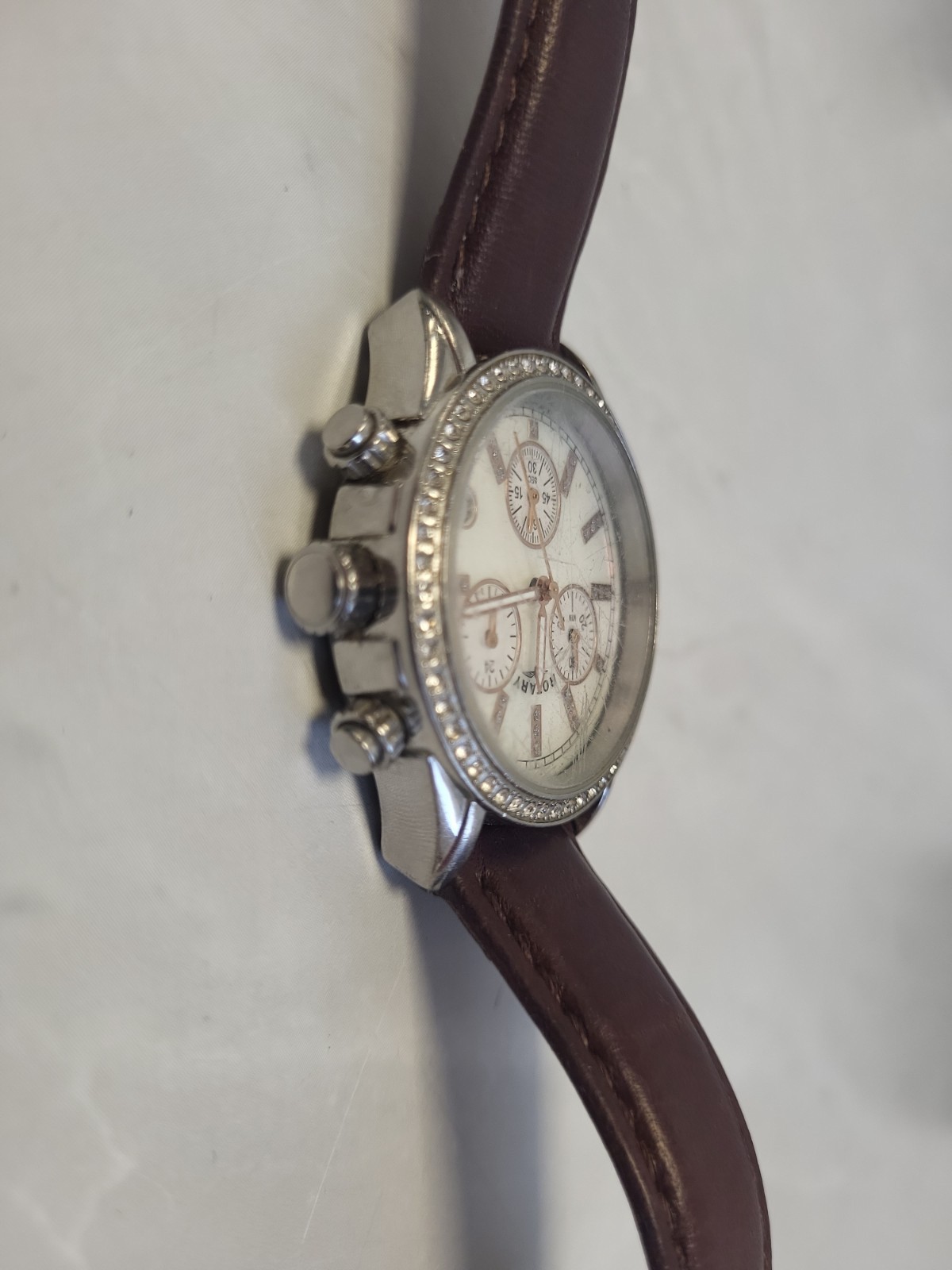 Rotary Chronograph Watch Mother Of Pearl Dial & Leather Strap. PD