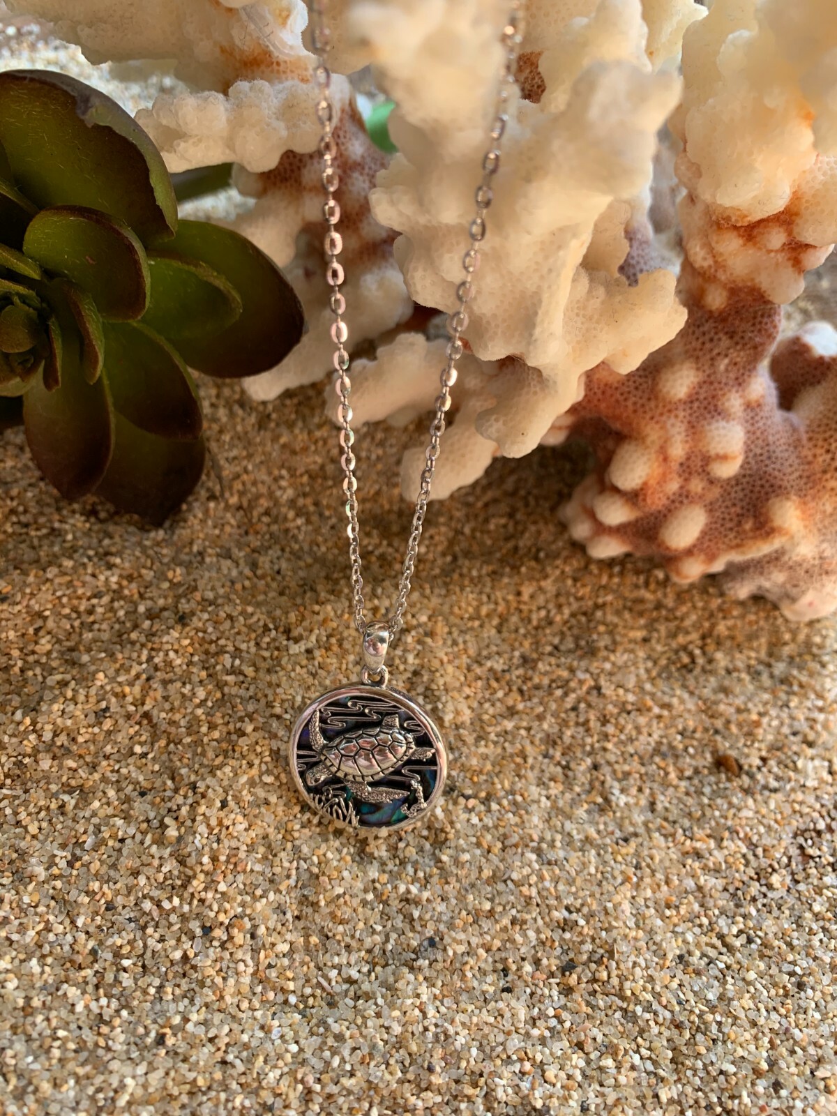 Sterling Silver Turtle Necklace – Colorful Abalone Shell Neckless for Women, Mot