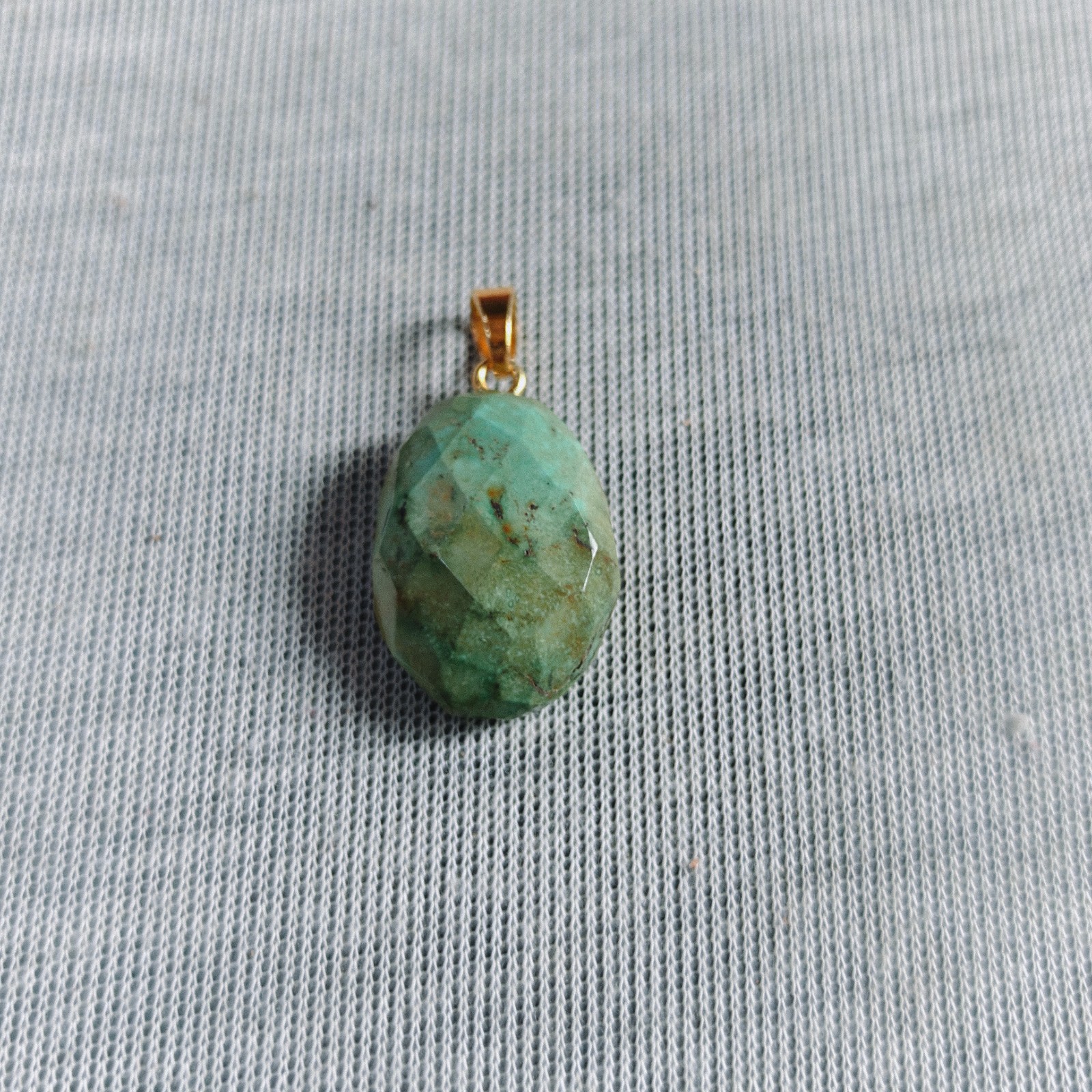 Natural Tibet Turquoise Oval Cut Beads Brass Pendant Handmade Gemstone Jewelry