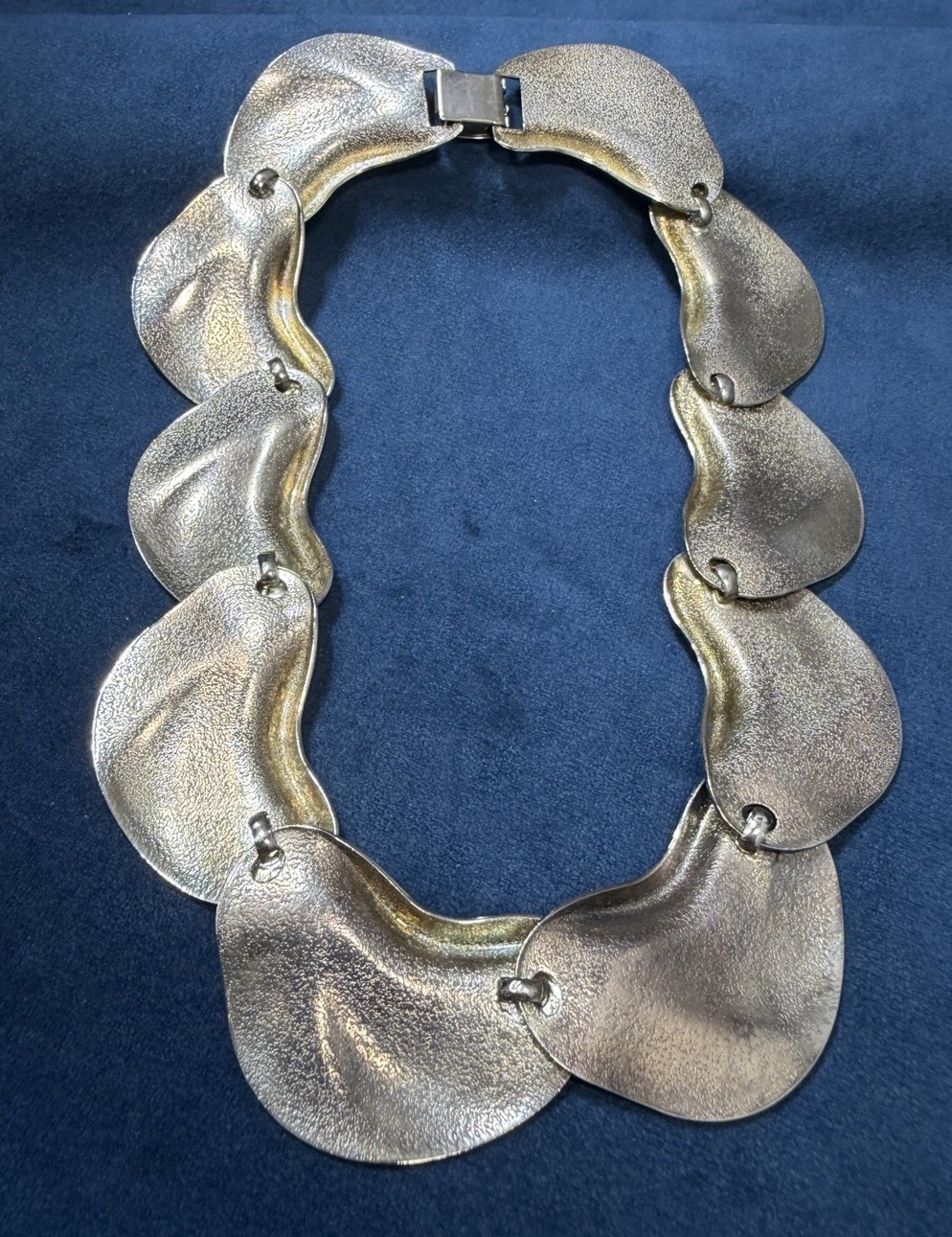 Vintage Modernist Statement Necklace Silver Tone Mirror Finish Chunky Collar