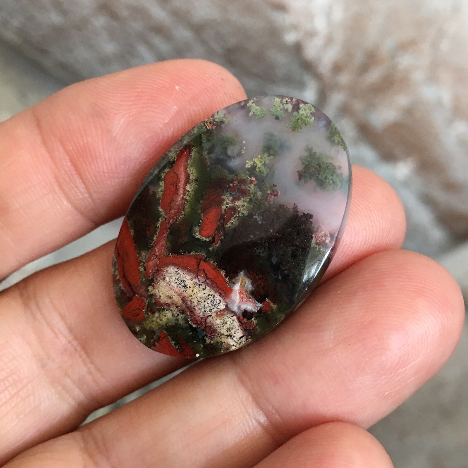 31.7×22.5x6mm Fine Garden Moss Agate Oval Cabochon Loose Picture Stone