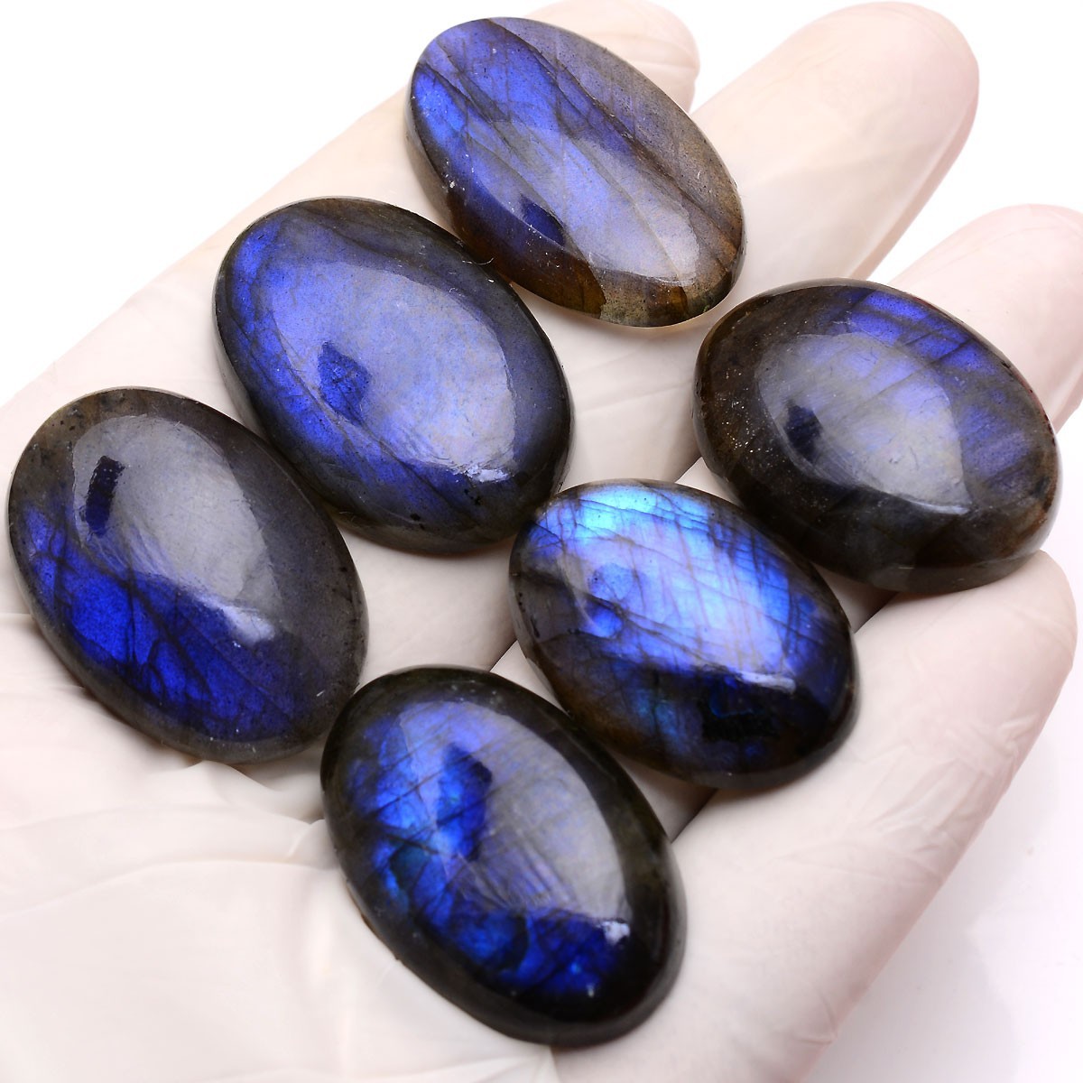Blue Lightning Trapped~ 6 Pcs Natural Labradorite Rich Blue Shine Oval Gemstones