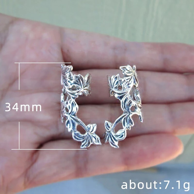 Floral Hollowed our Flower & Leaf Ear Cuff – Silver – No Piercing, Clip On