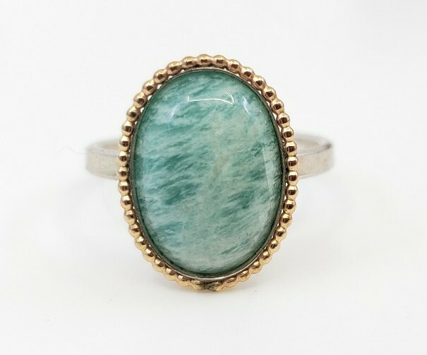 Fine Sterling Silver Green Stone Desginer MAGNOLIA Israel Ring size 6.5
