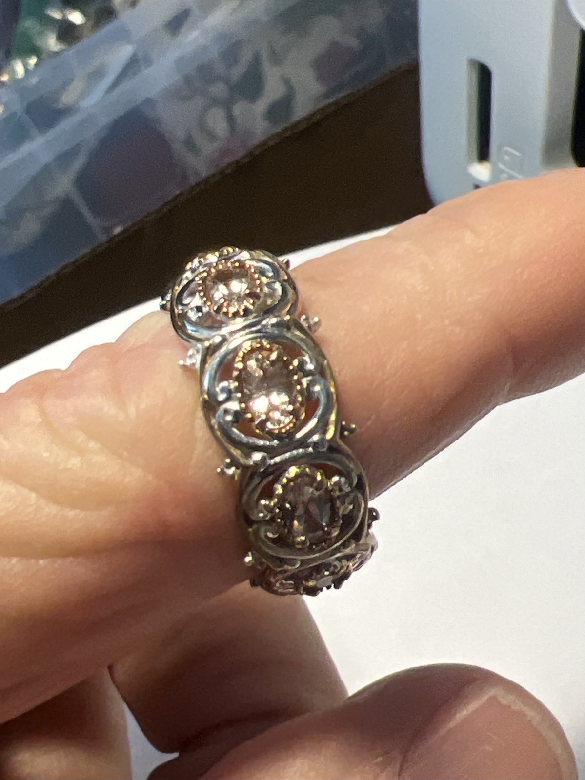 Gems en Vogue 925 Gemstone Palladium Band Ring sz 10 Gold Vermeil 6.8g #JV148