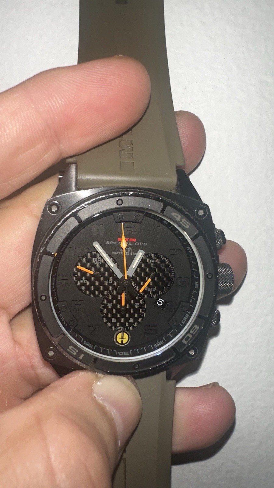 MTM Special Ops Quartz Chronograph Date Black Dial Green Rubber Strap 45mm