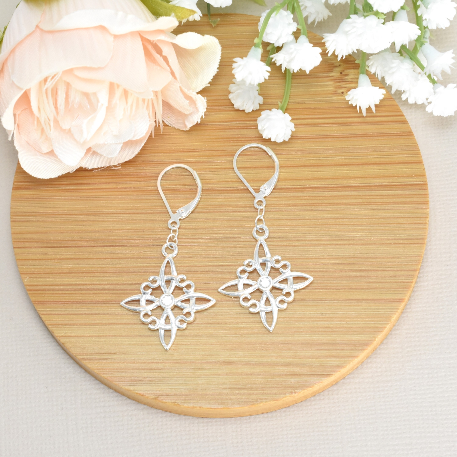 Witch Knot Pendant, 925 Sterling Silver Dangly Earrings Nudo de Bruja Aretes