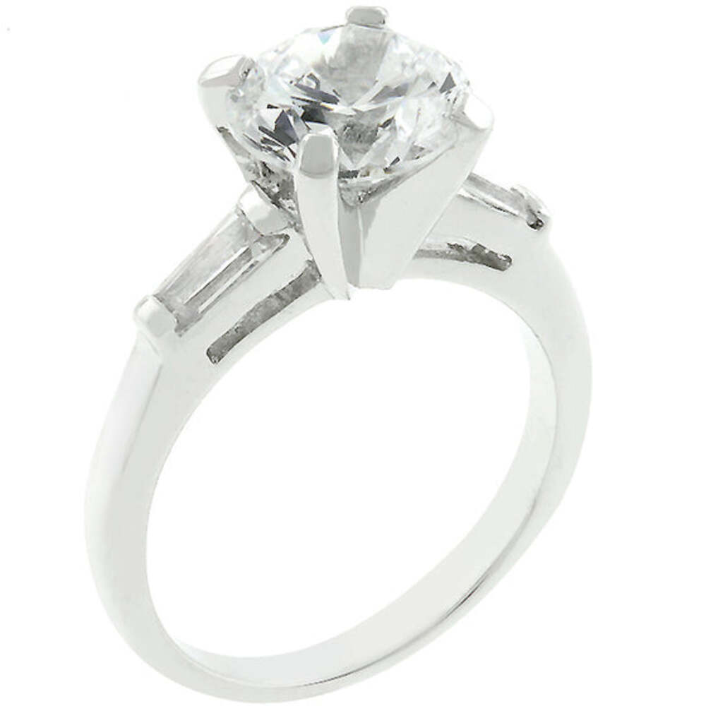 Classic Triple White Round Baguette Engagement Ring