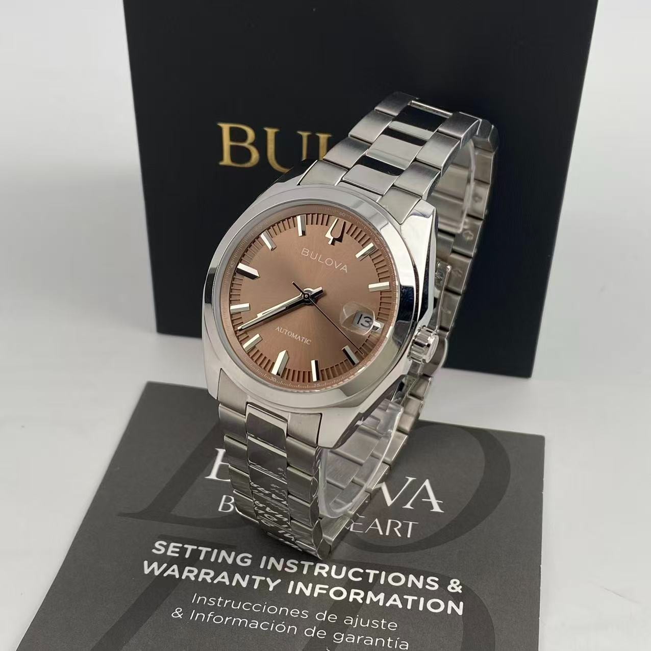 New Bulova Surveyor Men’s Automatic Watch Brown Dial Stainless Steel 39mm 96B470