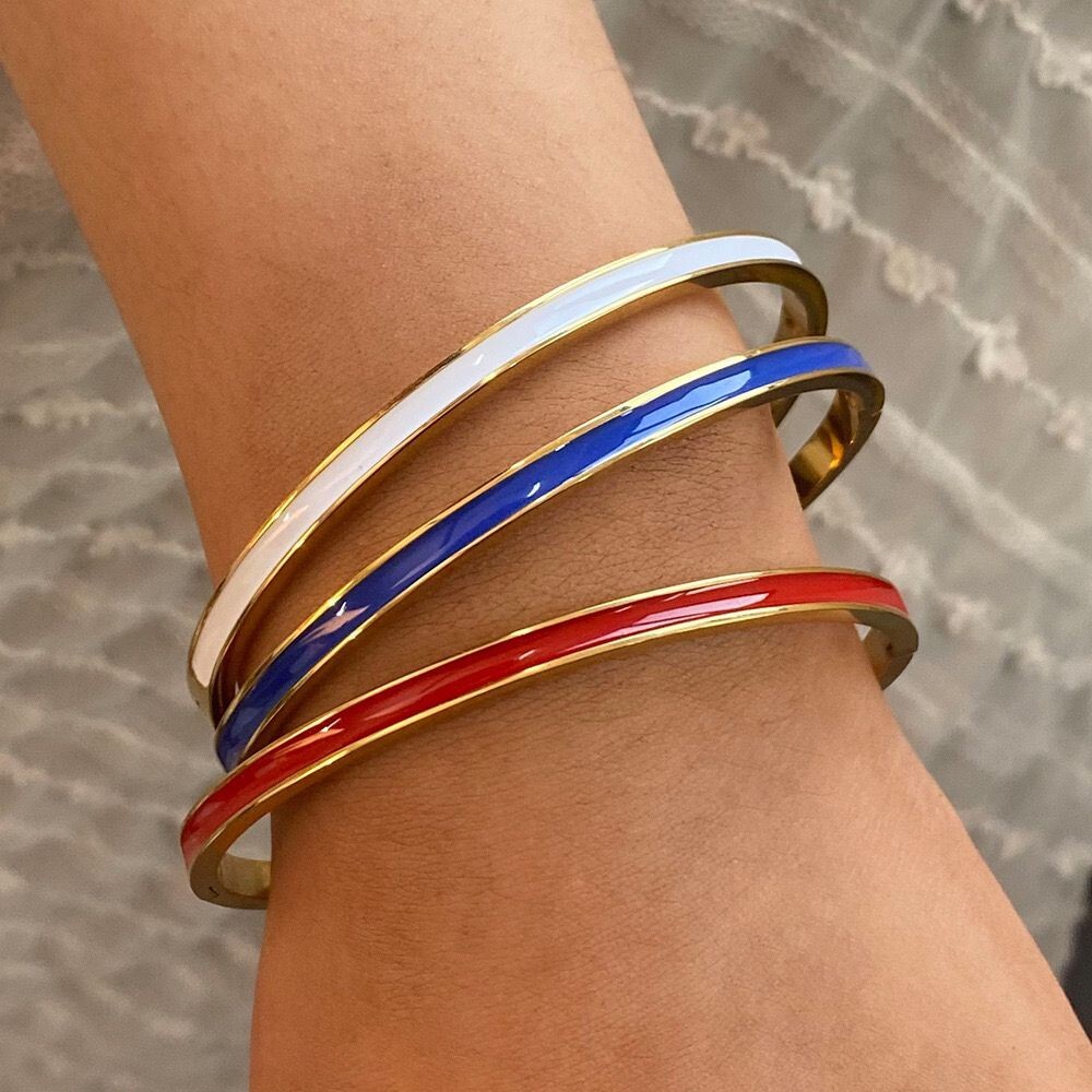 3 Colors Woman 18K Gold Plated Enamel Bracelet Bangle Cuff