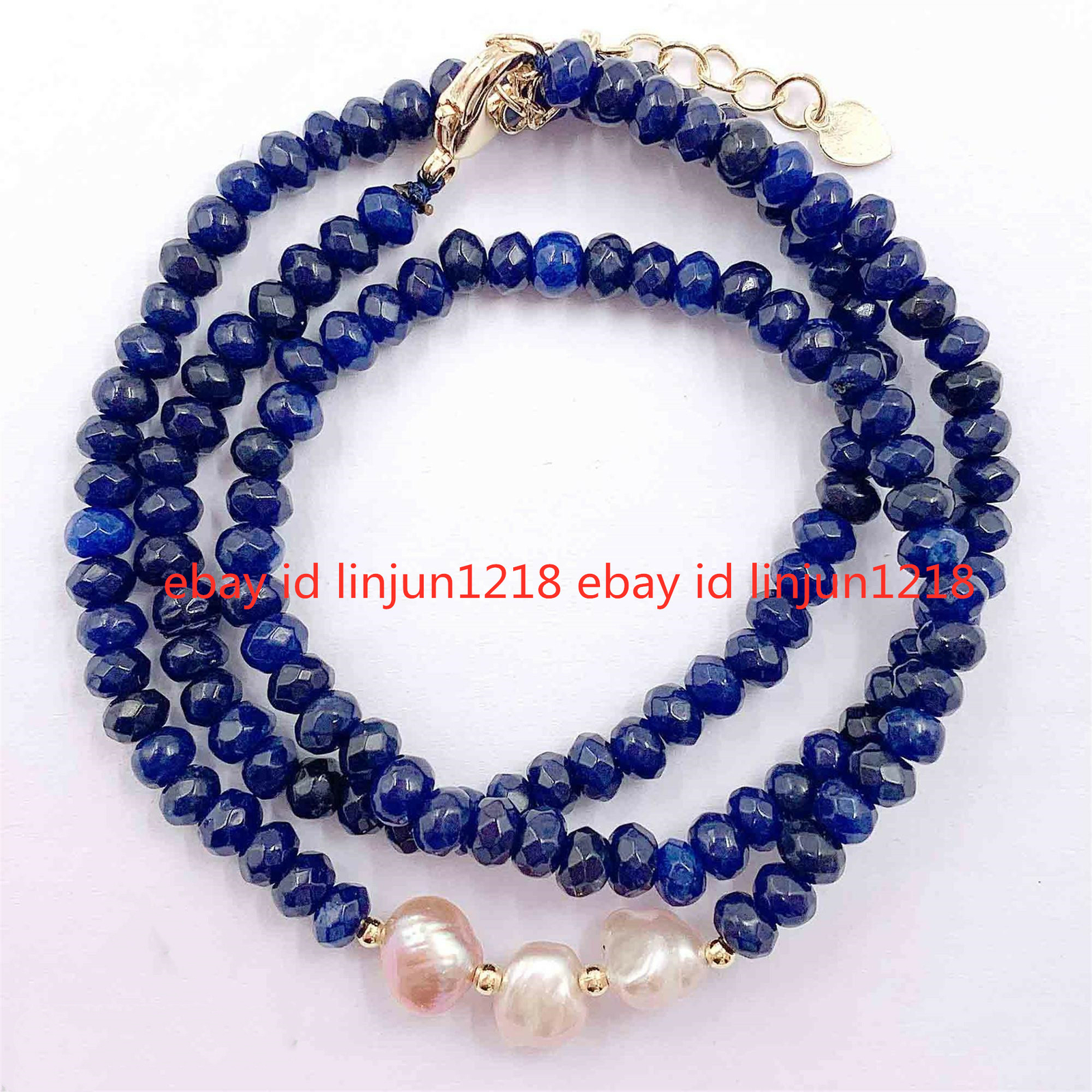 2x4mm Blue Jade Pink 9-10mm Baroque Pearl Necklace 18 inches