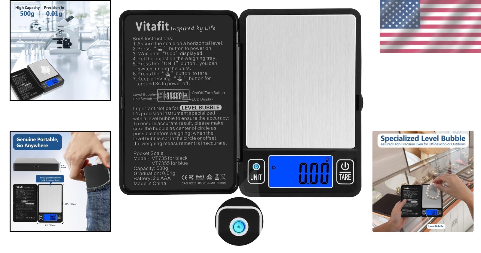 High Accuracy 500g Digital Gram Scale with Level Bubble – Portable and Precise
