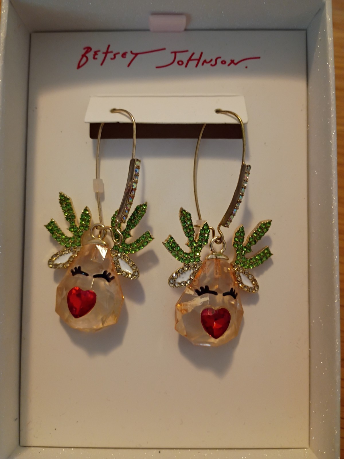 Betsy Johnson Rudolph Red Nose Reindeer Drop Earrings
