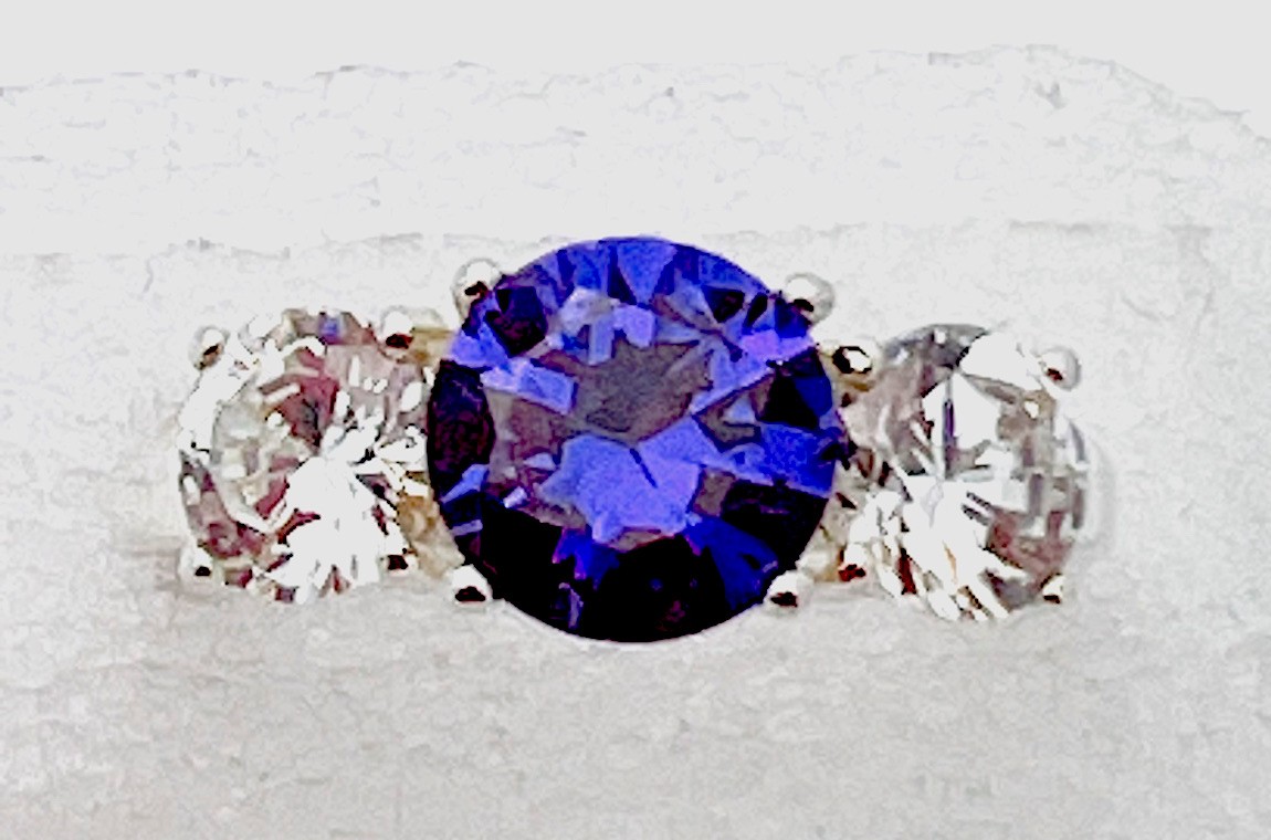 Sterling Silver 925 4.1 Gram Prong Set 2 Clear 1 Purple CZ Ring Size 8
