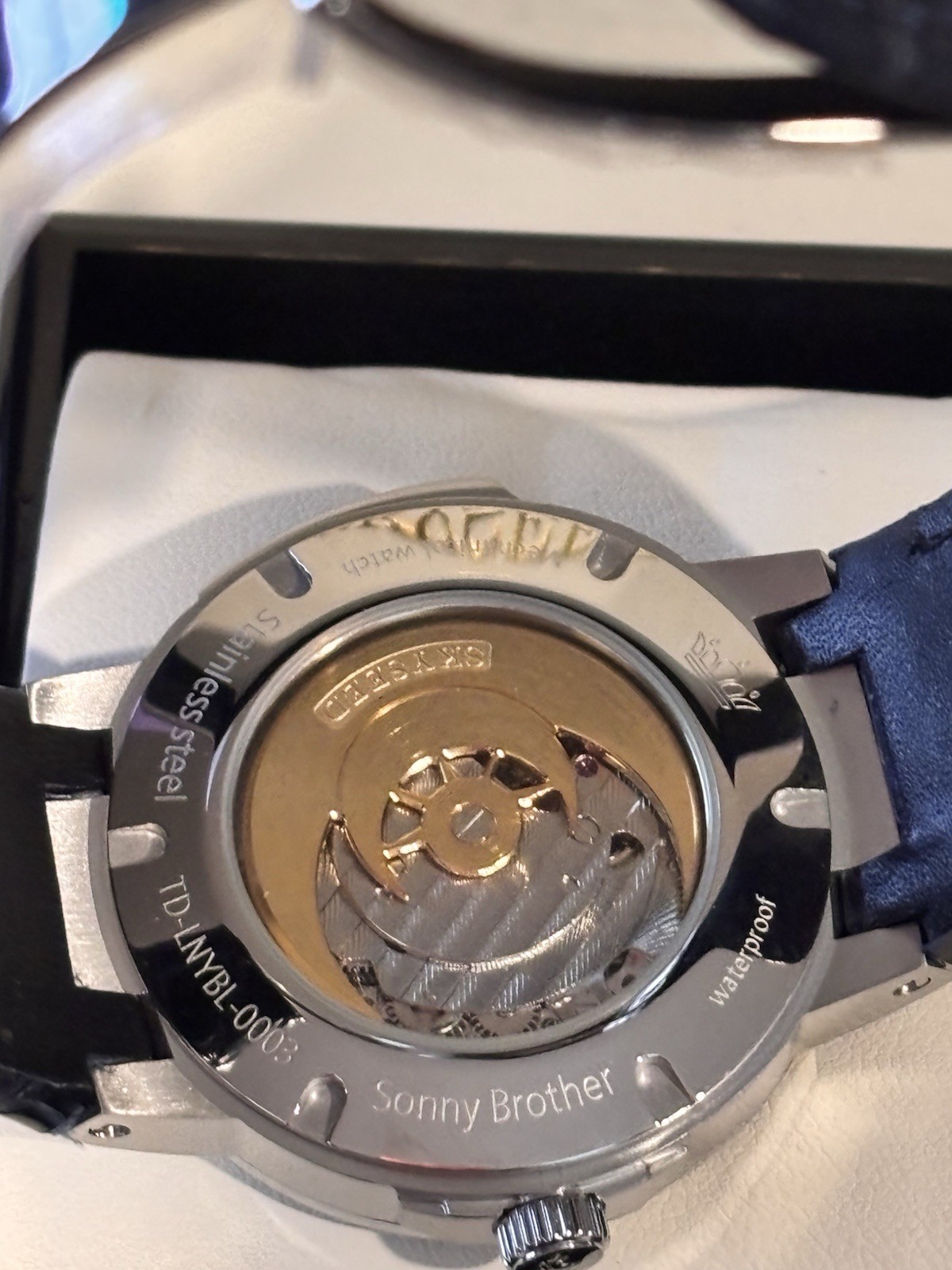 SKYSEED Luxury Blue Dial Diamond Accent Automatic Watch Blue Leather Strap