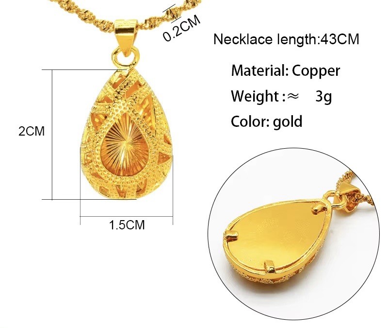 Gold Plated Teardrop Hollow Sunburst Pendant Necklace Elegant Minimalist