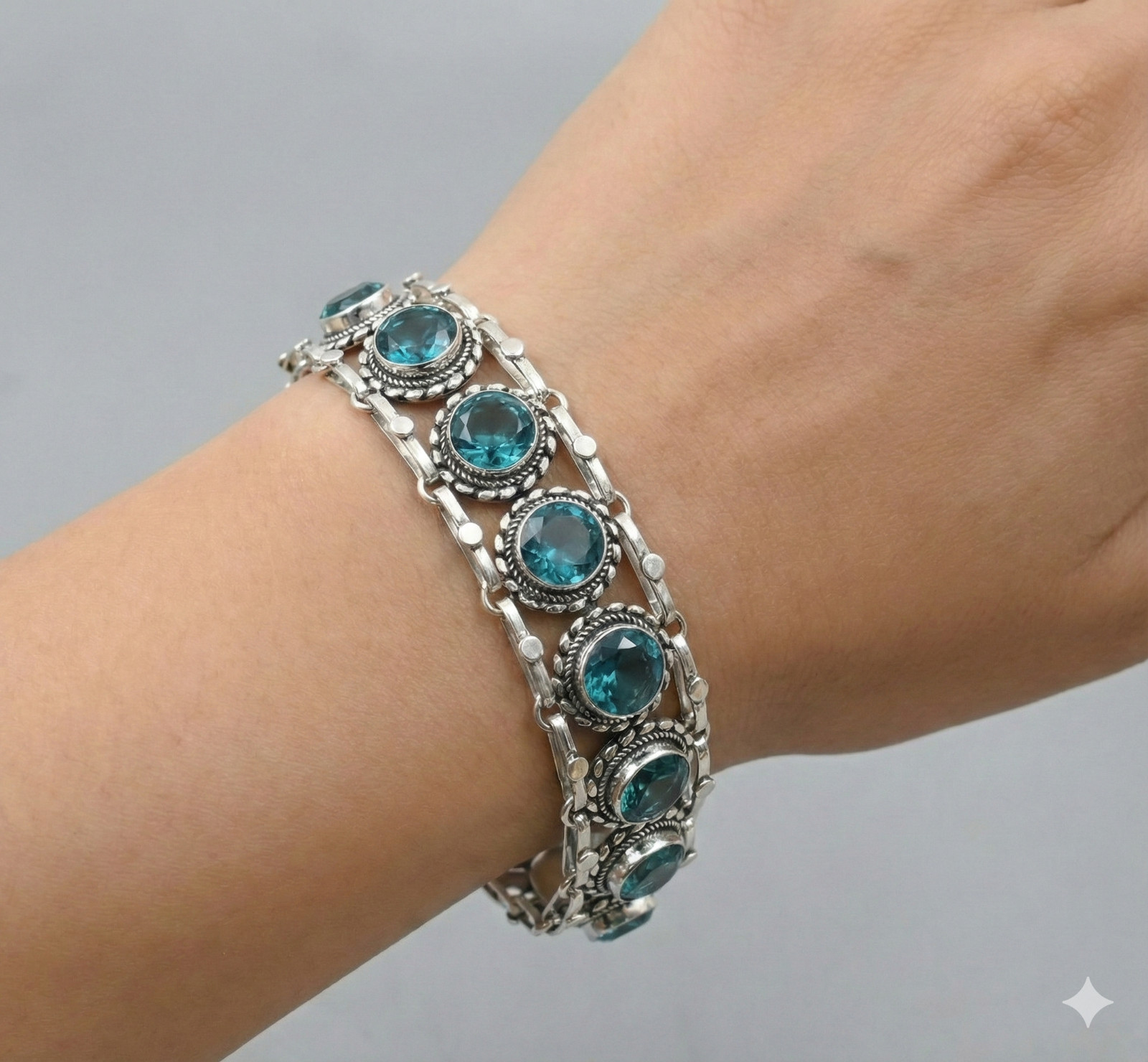 London Blue Topaz Gemstone Handmade 925 Sterling Silver Jewelry Chain Bracelet