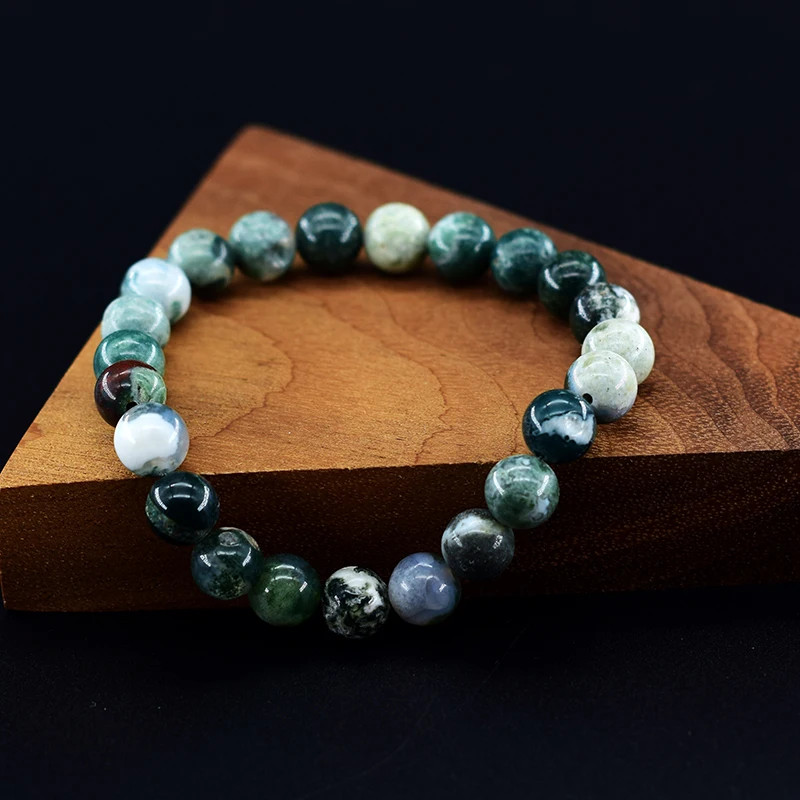 Natural Moss Agate Stone Bracelet Beaded Patterned Layered Modern Women Jewelry
