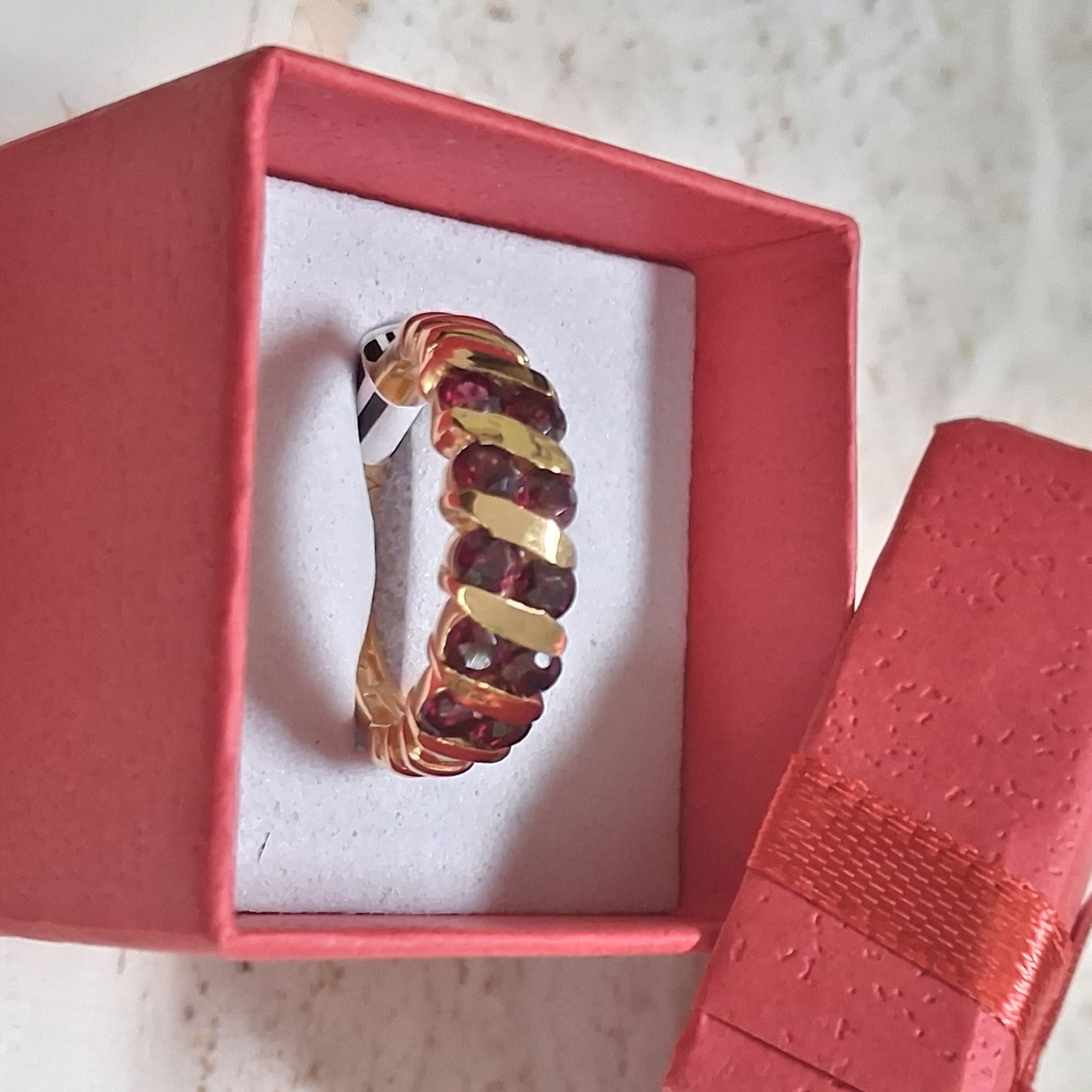 Rhodolite Garnet, Ten Gemstone, Sterling Silver Eternity ring, size N/O, 7.