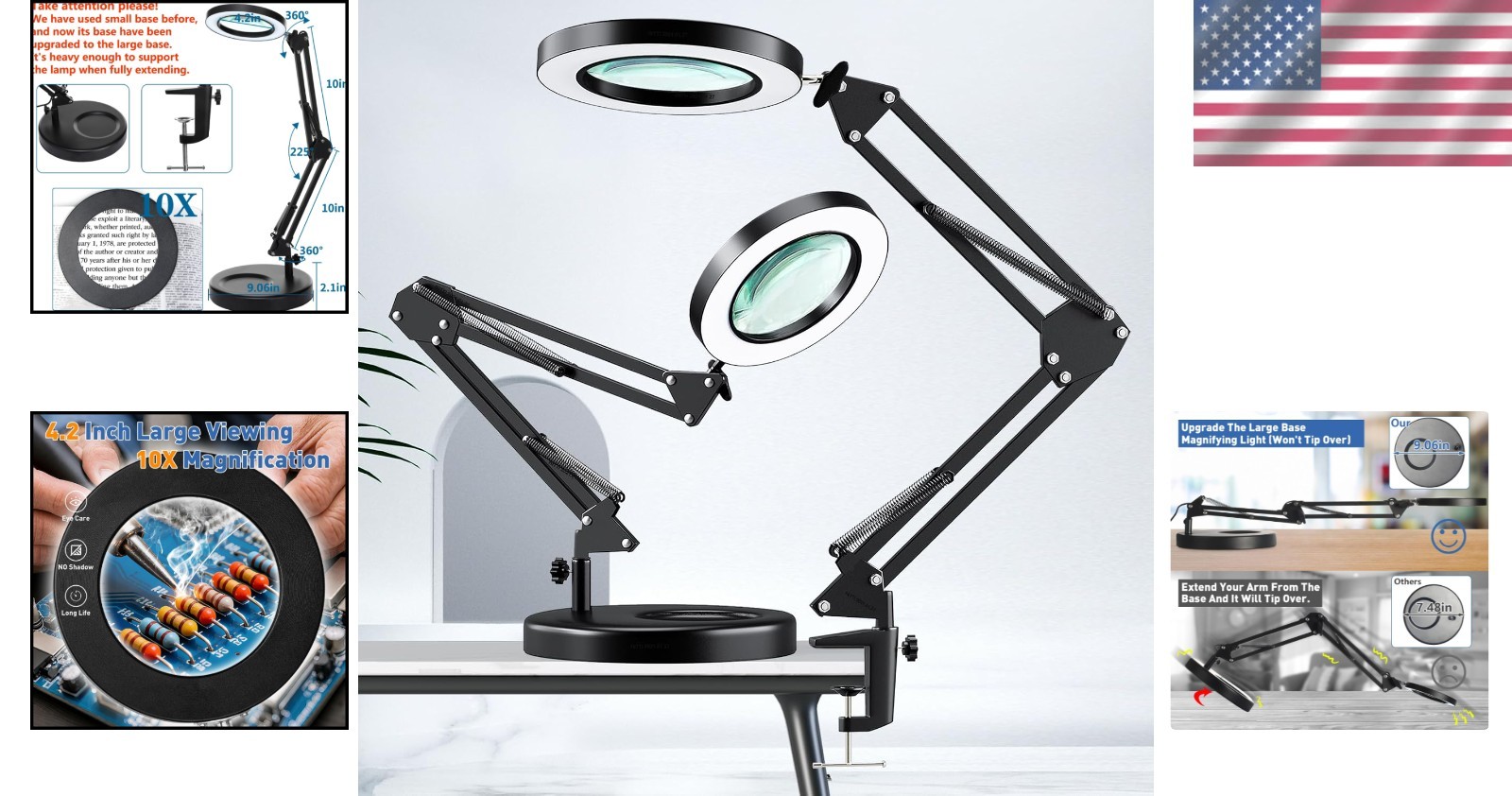 Real Glass Lens Magnifier Light & Stand, Crafts & Soldering