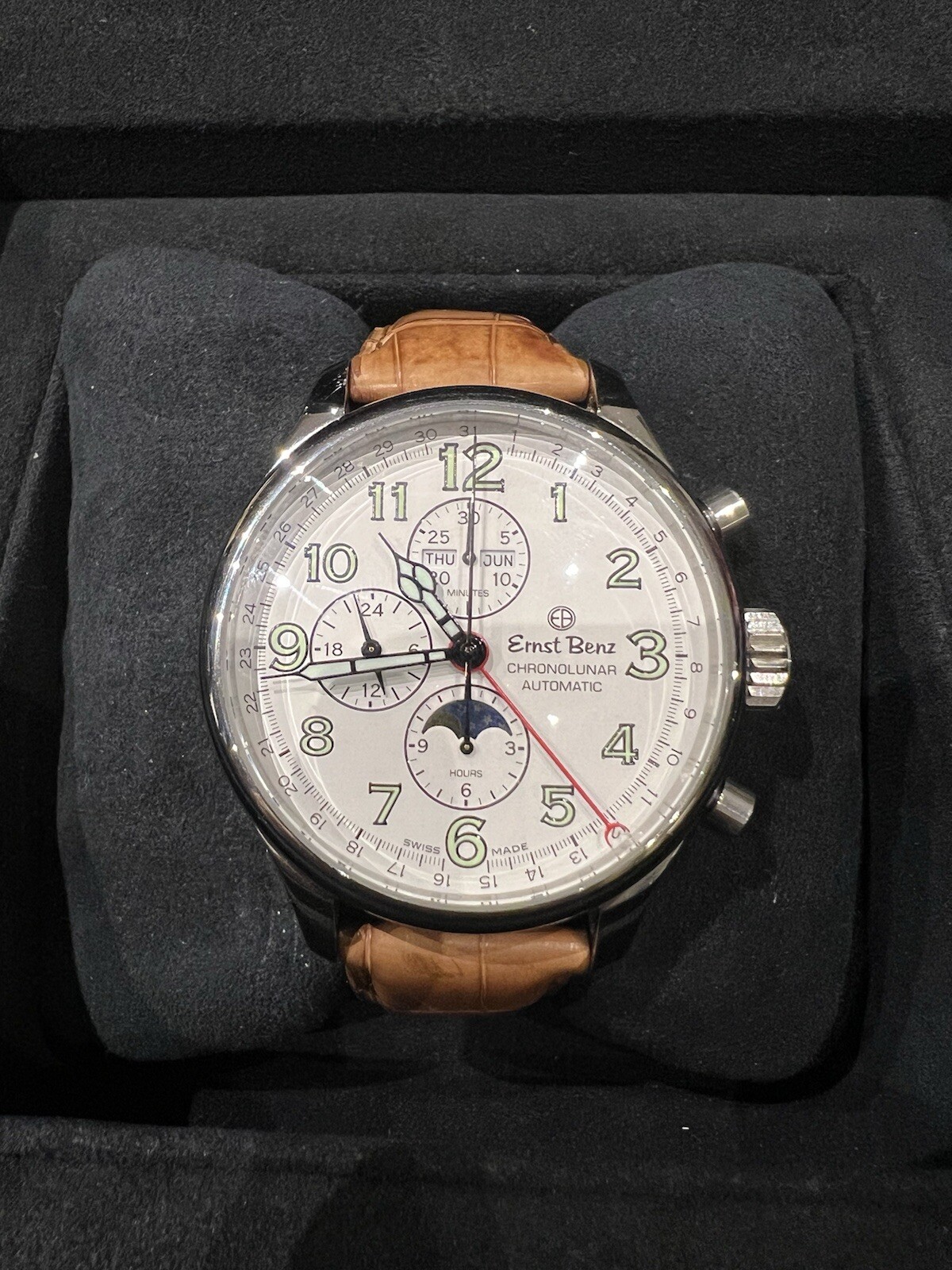Ernst Benz Chronolunar 47mm White Dial with Brown Leather Band
