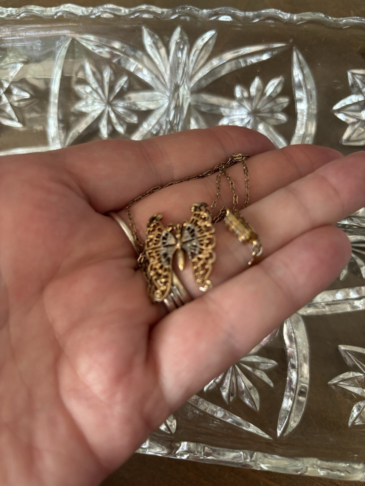 Vintage 1928 Butterfly Mixed Metal Tone/Gold Tone Filigree Necklace