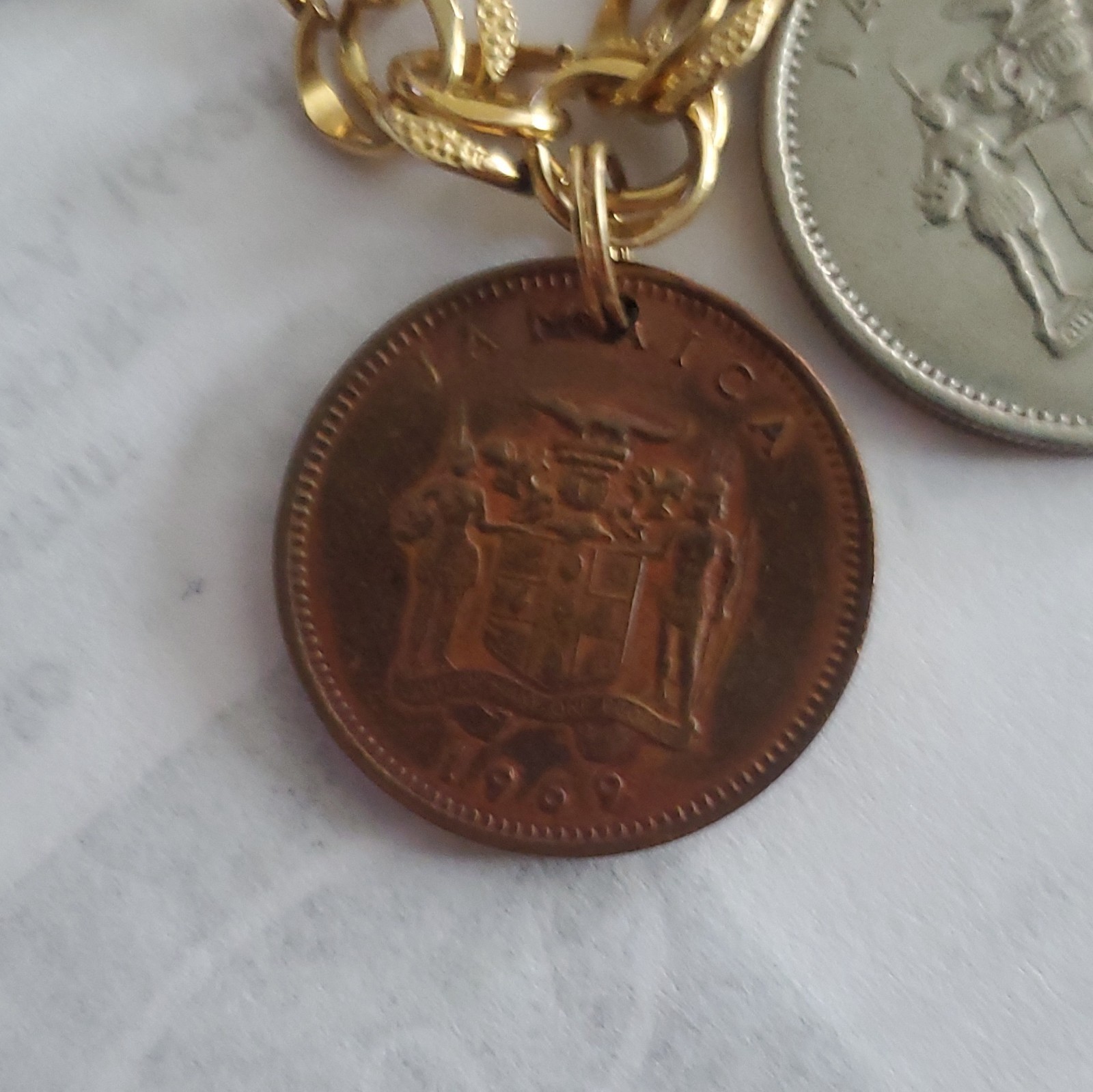 Elco 1/20 12K GF Gold-Tone Cable Chain Coin Dangle Charm Bracelet Lobster