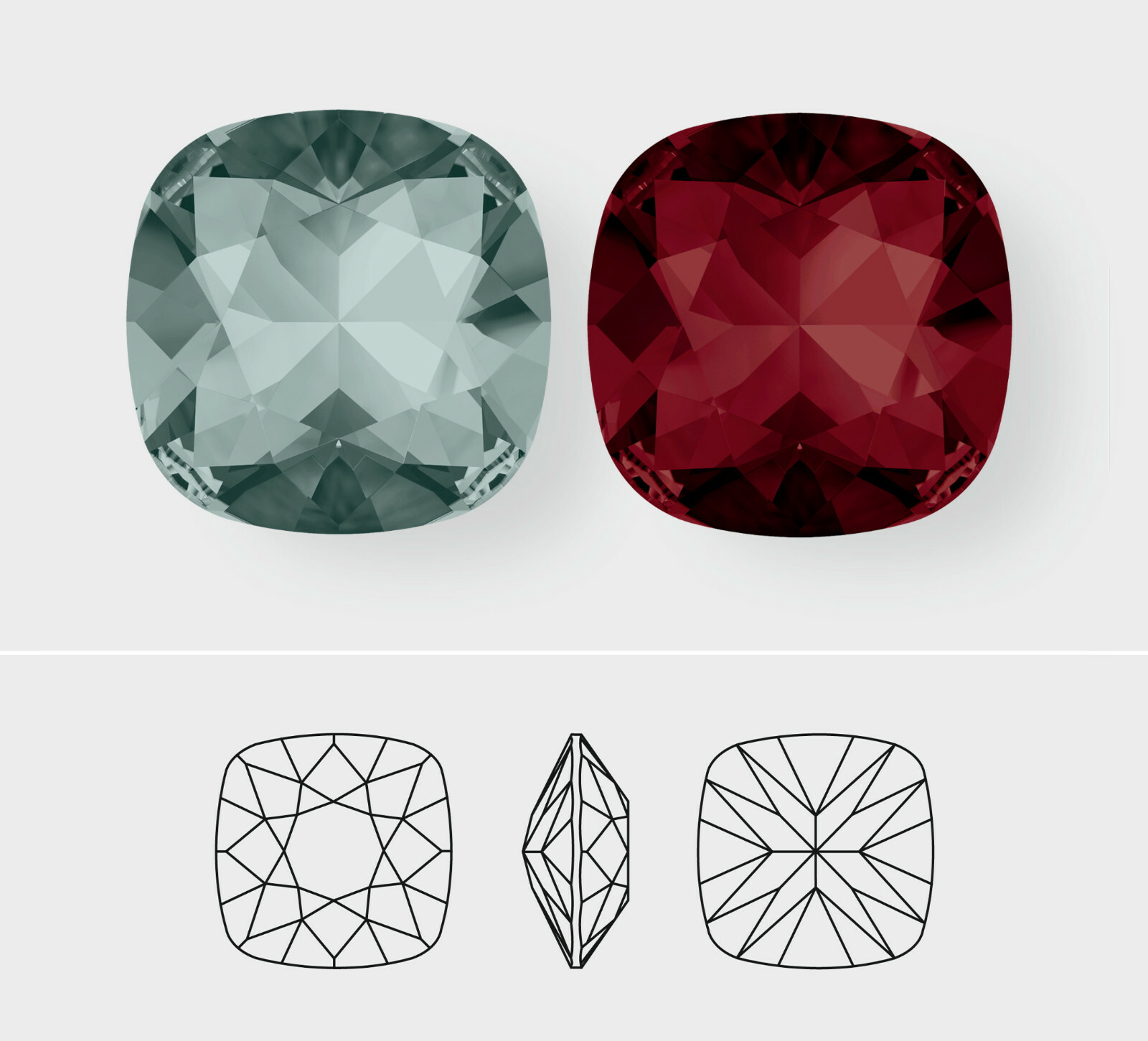 10mm | Square Cushion Cut | Swarovski Article 4470 | 3 Pieces – Choose Color