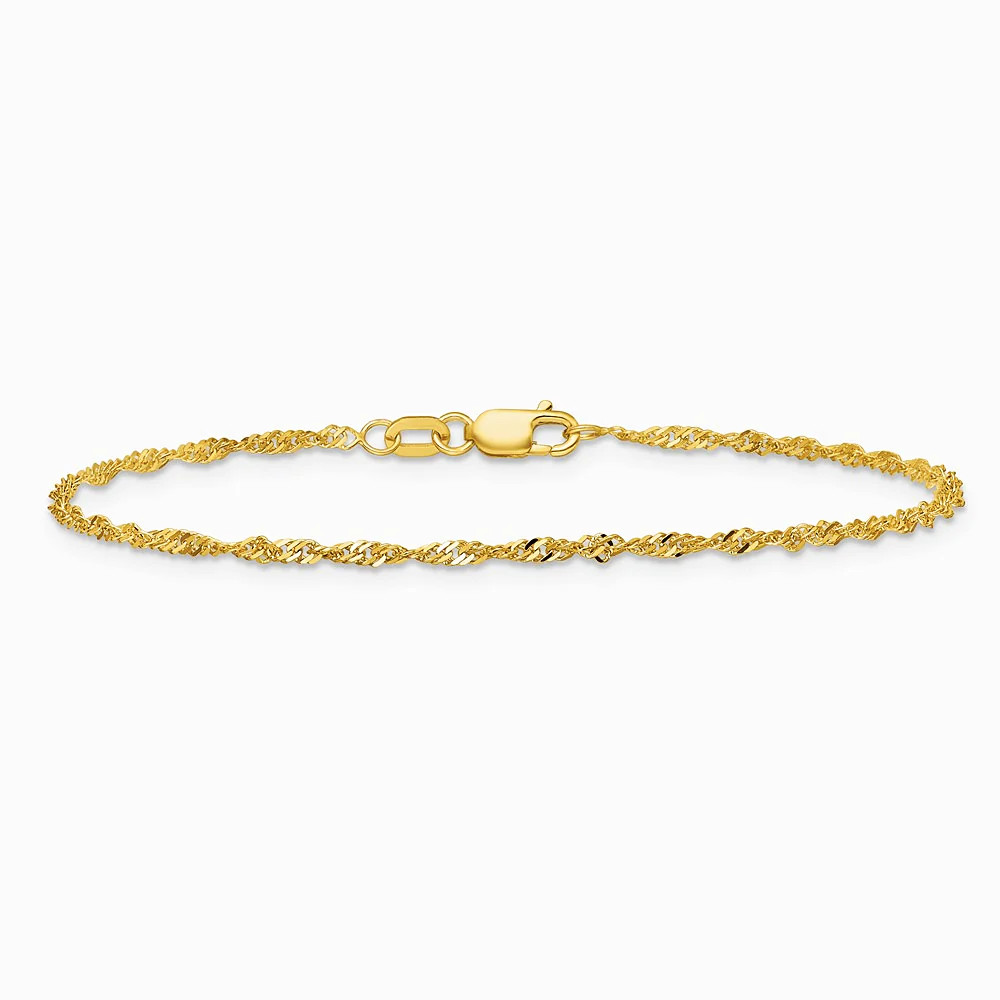 10K Yellow Gold 1.7mm Singapore Chain Bracelet 7″-10″