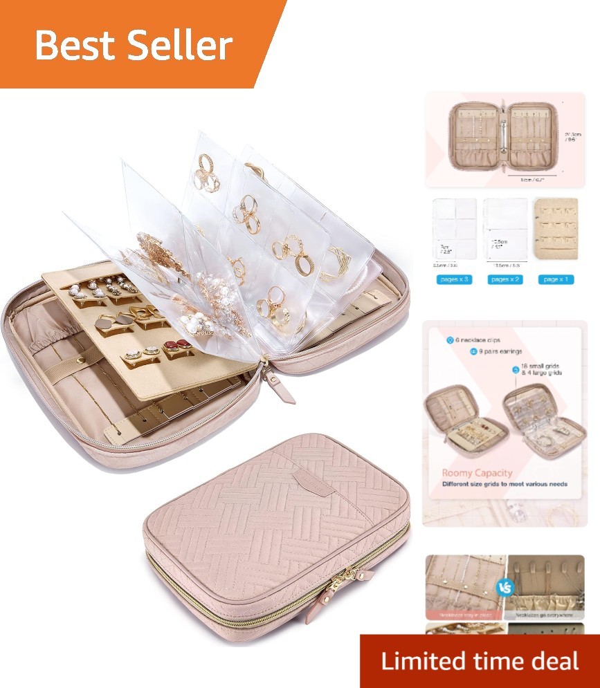 Portable Waterproof Jewelry Organizer – Pink Ring Binder for Travel & Home Use