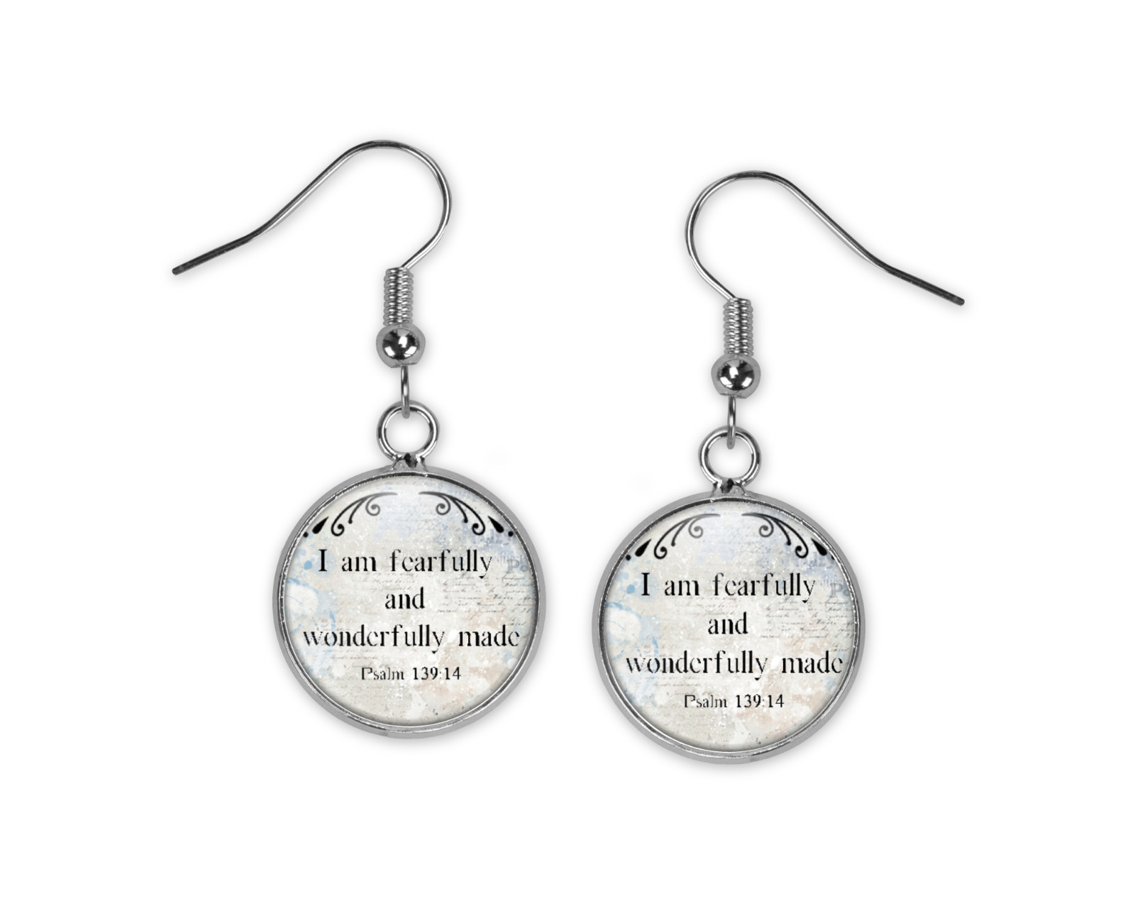 Elegant Scripture Faith Bible Verse Silver Dangle Earrings Two Sizes Religious