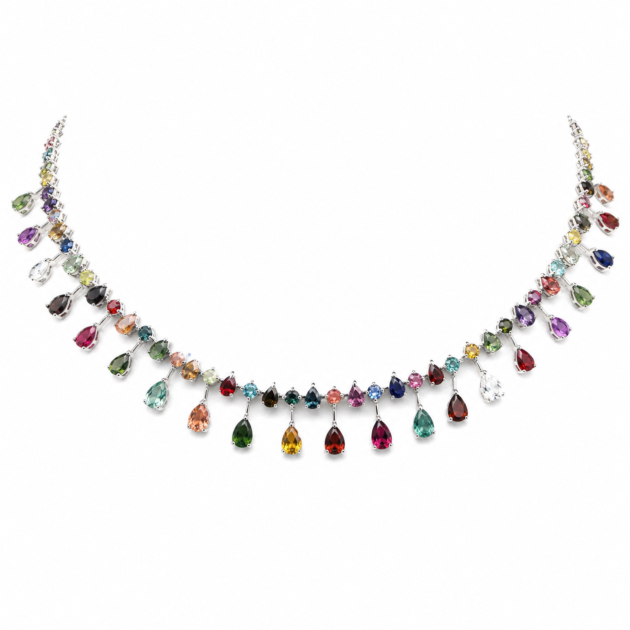 Fancy Color Tourmaline Tanzanite Garnet Topaz…Necklace 17.0 In. 925 Silver