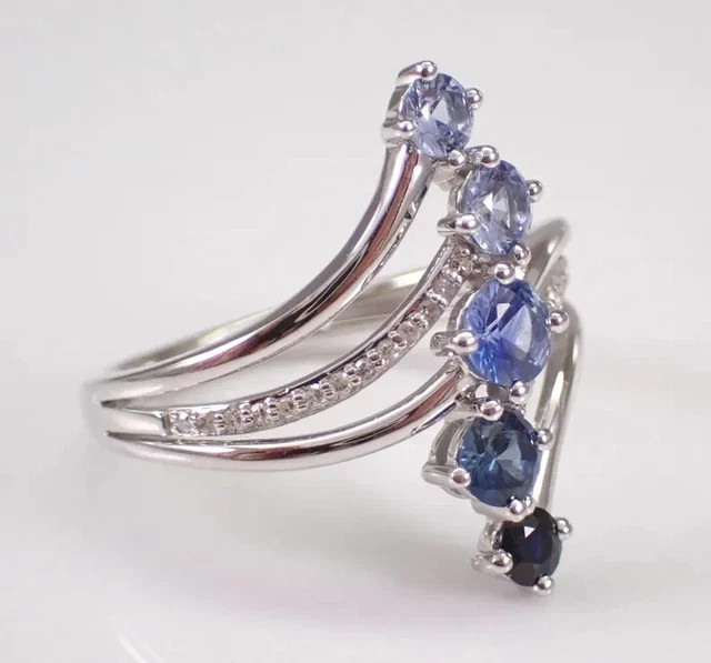 3Ct Round Cut Lab-Created Blue Sapphire Multi Row Band Ring 14K White Gold Over