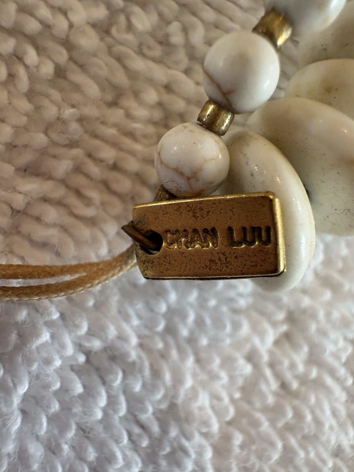 Chan Luu White Magnesite Mix Two Strand Tassel Pull Tie Bracelet Boho Coastal