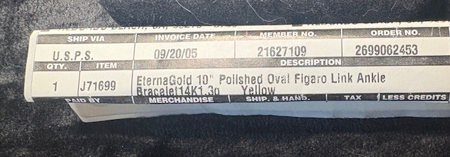 NIB VTG 14K EternaGold 10″ Polished Oval Figaro Link Ankle Bracelet 1.3g