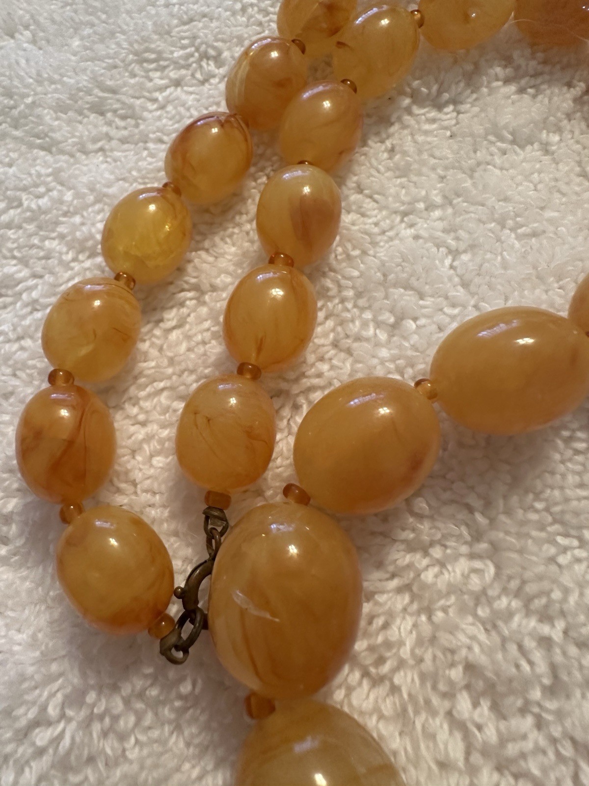 Antique Egg Yolk Translucent Lucite Beaded Necklace • 24” Graduated • 82g Estate