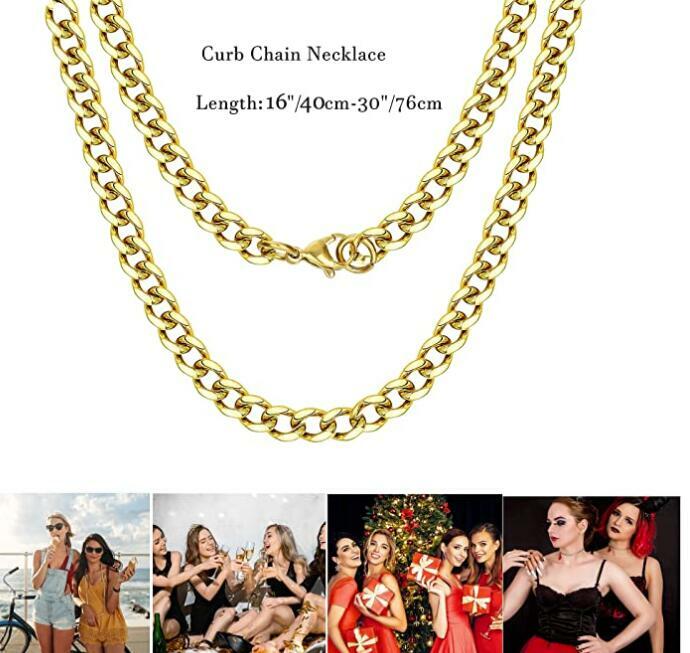 Gold Stainless Steel Mens Womens Necklace Curb Link Chain High Quality 10mm 24”