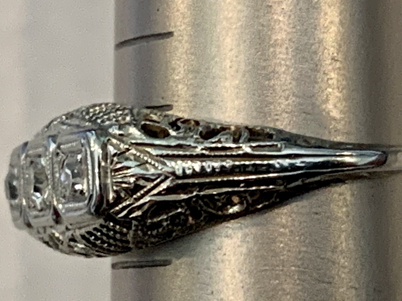 Vintage 14k Solid White Gold Diamond Ring Diamonds Antique Estate