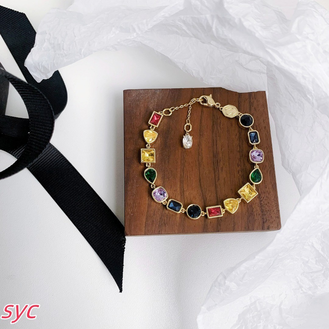 Swarovski Stilla Crystal Bracelet Colorful Stones Gold Tone Women New