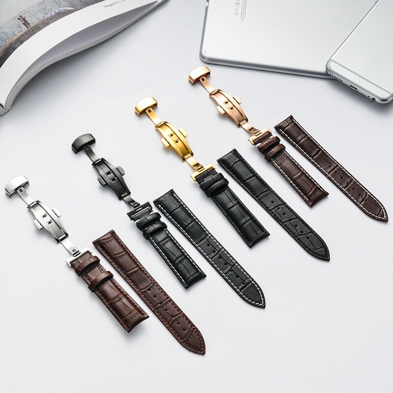 Genuine Leather Watch Strap Butterfly Clasp Wristbands Watch Accessories 12-24mm