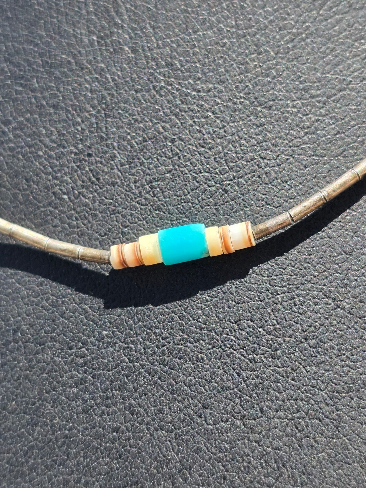 Vintage Native American Southwest Liquid Silver Turquoise Heishi Choker Necklace