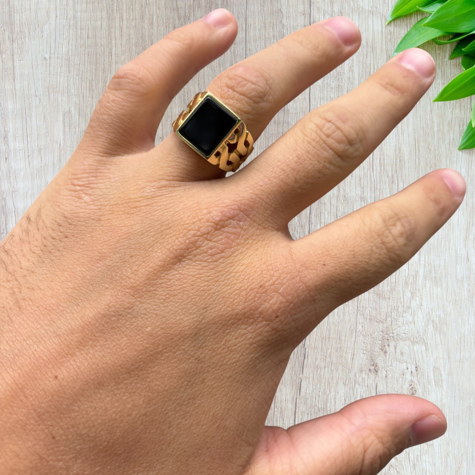 Natural Black Onyx Rectangular Gemstone – Solid 925 Silver or 14k Yellow Gold
