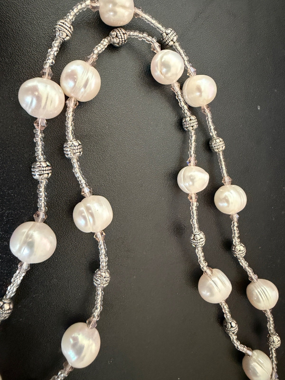 Baroque 39 inches long 9-10 mm White Pearl Necklace with Ornament
