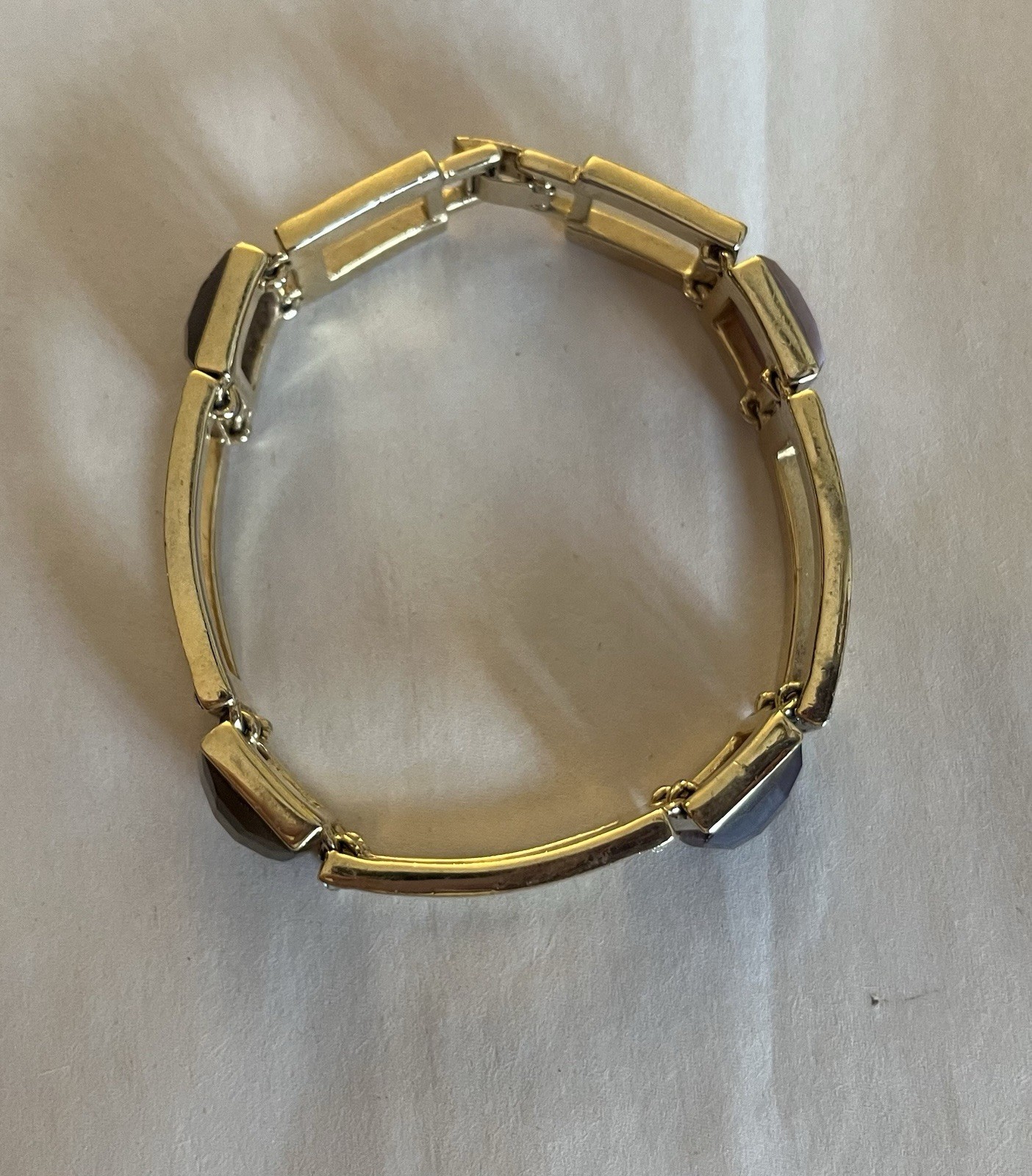 Gold Tone Bracelet Purple Brown Faceted Stones Rhinestone Accents