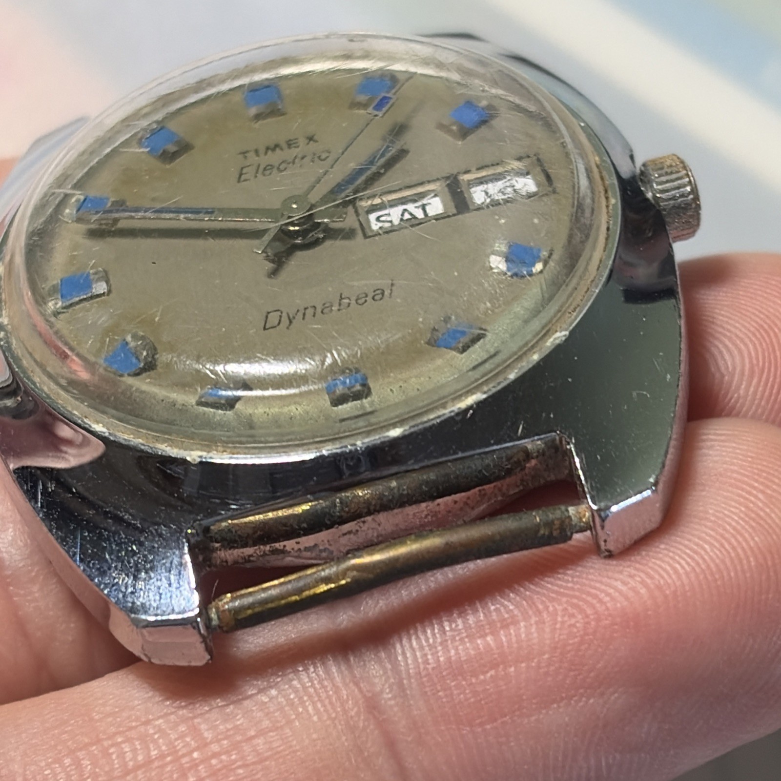 Vintage Men’s TIMEX Electric Dynabeat Day/Date, Blue Indices For Parts/Repair