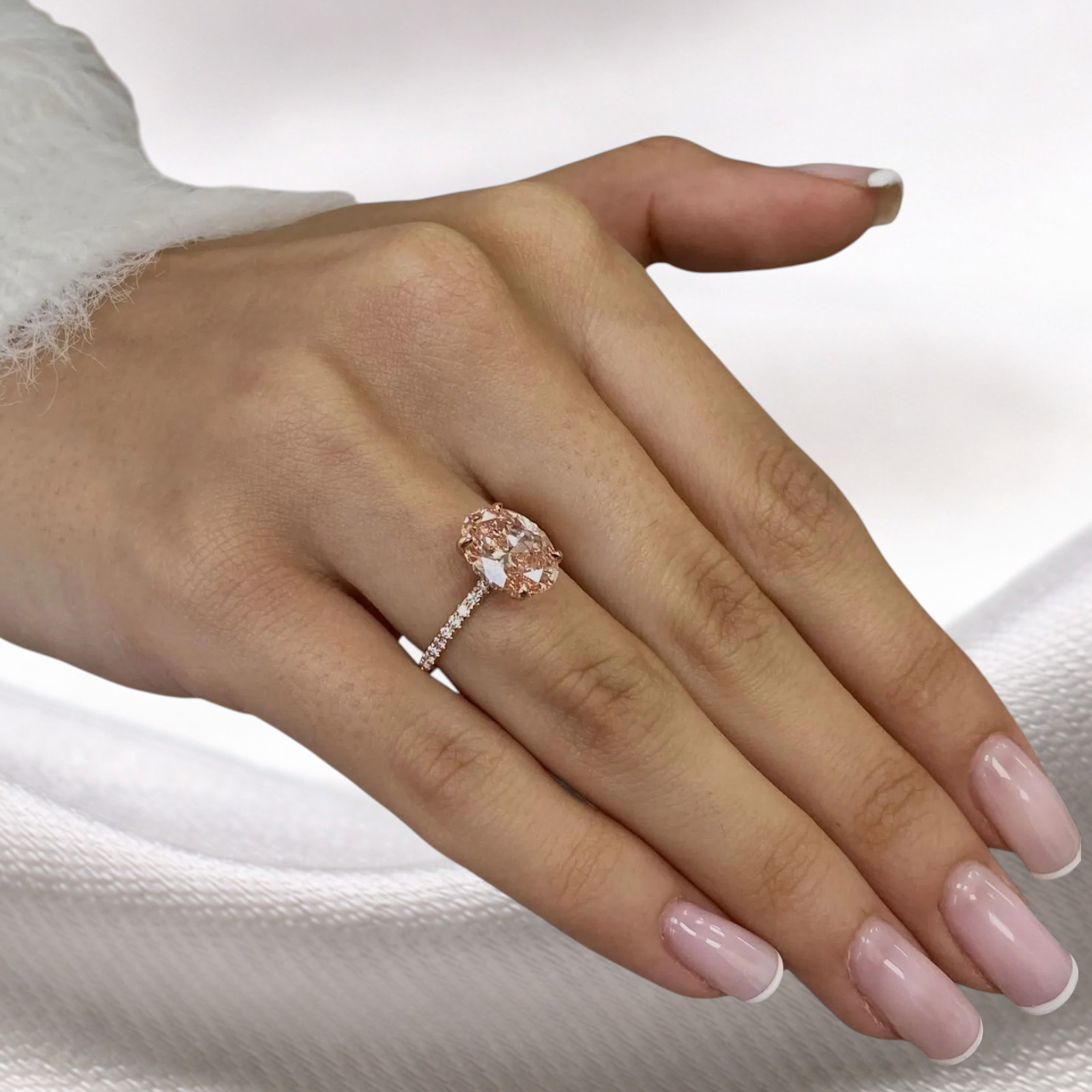 14k Rose Gold 3.25 Carat Fancy Vivid Pink Oval Cut IGI Lab Created Diamond Ring