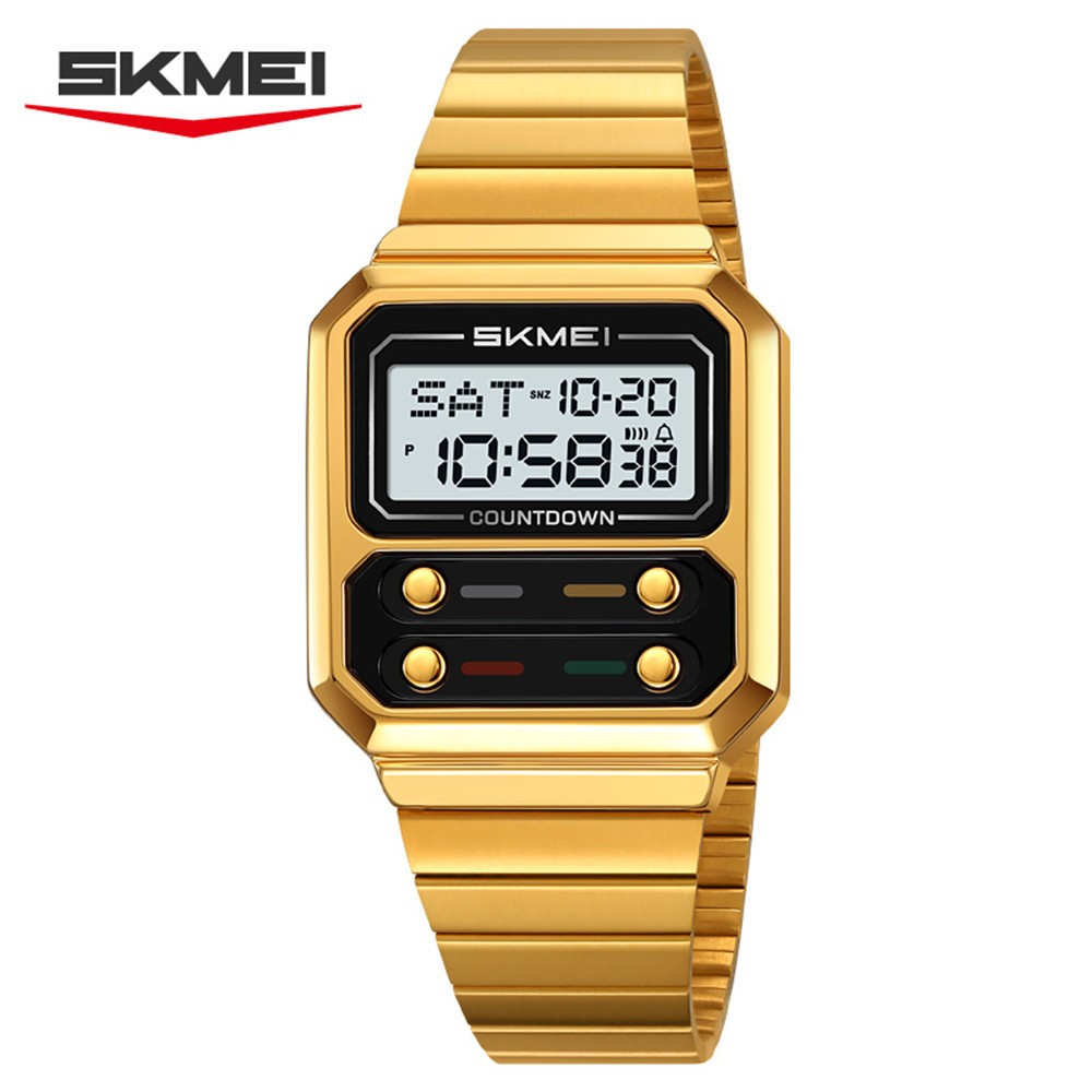 SKMEI Men Watch Rectangle Dial Steel Wristwatch Fashion Male Sport LED Watch