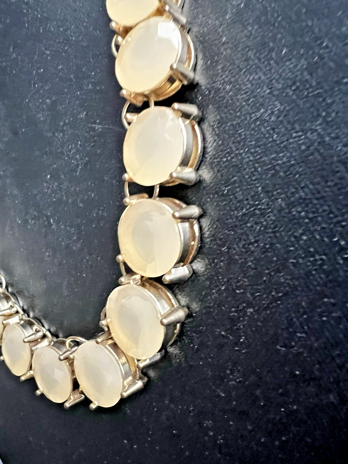 Vintage Statement Necklace Gold Tone Faceted Cream Champagne Glass Cabochon